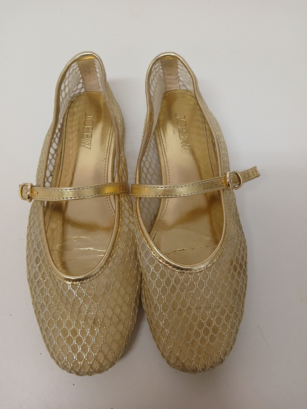 J. Crew Metallic Gold Mesh Mary Jane Flats